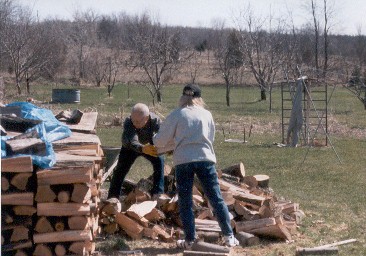 Ivory in wood pile with Dad